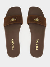 Prada Brown Suede Logo Slides