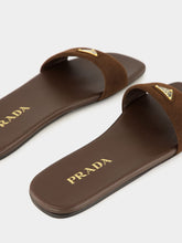 Prada Brown Suede Logo Slides