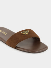 Prada Brown Suede Logo Slides