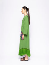 Paula Onyx Treetop Chenille Embroidered Dress with Fringes