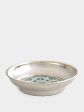 Leitão & Irmão Green Silver Round Tray with Portuguese Tile