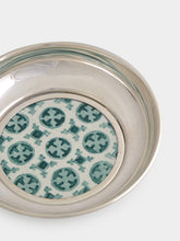Leitão & Irmão Green Silver Round Tray with Portuguese Tile