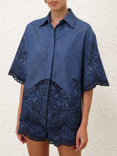 Zimmermann Railway Blue Coco Embroidered Denim Shirt
