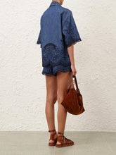 Zimmermann Railway Blue Coco Embroidered Denim Shirt