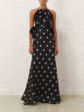 Zimmermann Black Crush Ruffle Halter Maxi Dress