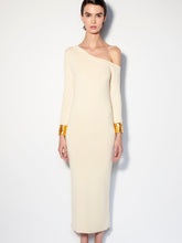 Paula Long Asymmetric Off-White Cashmere Dress