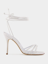 Manolo Blahnik White Ankle-Tie Nappa Leather Sandals