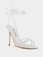 Manolo Blahnik White Ankle-Tie Nappa Leather Sandals