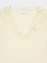 Zimmermann Cream Clash Merino Wool Lace V-Neck Top