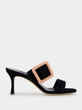 Manolo Blahnik Gable Suede Buckle Open-Toe 70mm Mules