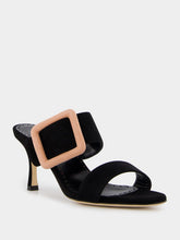 Manolo Blahnik Gable Suede Buckle Open-Toe 70mm Mules