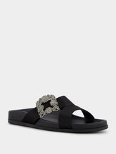 Manolo Blahnik Chilanghi Black Satin Jewel Buckle Mules