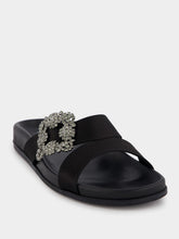 Manolo Blahnik Chilanghi Black Satin Jewel Buckle Mules