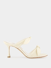 Manolo Blahnik Lollo Cream Nappa Leather Bow Detail 70mm Mules