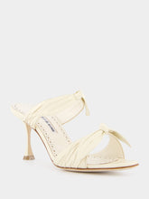Manolo Blahnik Lollo Cream Nappa Leather Bow Detail 70mm Mules