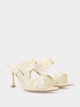 Manolo Blahnik Lollo Cream Nappa Leather Bow Detail 70mm Mules