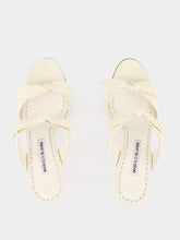 Manolo Blahnik Lollo Cream Nappa Leather Bow Detail 70mm Mules
