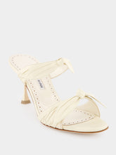 Manolo Blahnik Lollo Cream Nappa Leather Bow Detail 70mm Mules