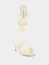 Manolo Blahnik Lollo Cream Nappa Leather Bow Detail 70mm Mules