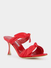 Manolo Blahnik Lollo Red Nappa Leather Bow Detail 70mm Mules