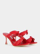 Manolo Blahnik Lollo Red Nappa Leather Bow Detail 70mm Mules