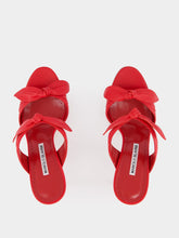 Manolo Blahnik Lollo Red Nappa Leather Bow Detail 70mm Mules