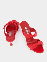 Manolo Blahnik Lollo Red Nappa Leather Bow Detail 70mm Mules