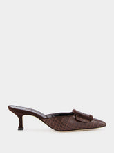 Manolo Blahnik Maysalebi Brown Calf Leather Buckle Detail Mules