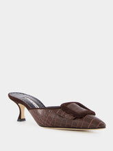 Manolo Blahnik Maysalebi Brown Calf Leather Buckle Detail Mules
