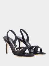 Manolo Blahnik Ramisli Black Satin Slingback Sandals