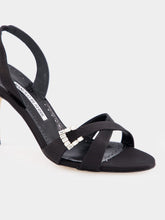 Manolo Blahnik Ramisli Black Satin Slingback Sandals
