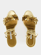 Manolo Blahnik Anista Gold Floral Ankle Strap Sandals