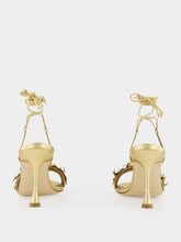 Manolo Blahnik Anista Gold Floral Ankle Strap Sandals