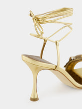 Manolo Blahnik Anista Gold Floral Ankle Strap Sandals