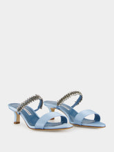 Manolo Blahnik Kifasan Light Blue Satin Mid-Heel Mules