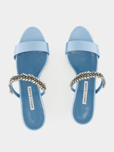 Manolo Blahnik Kifasan Light Blue Satin Mid-Heel Mules