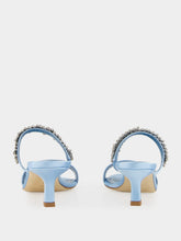Manolo Blahnik Kifasan Light Blue Satin Mid-Heel Mules
