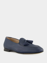 Manolo Blahnik Lennox Navy Blue Leather Tassel Loafers