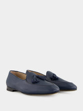 Manolo Blahnik Lennox Navy Blue Leather Tassel Loafers