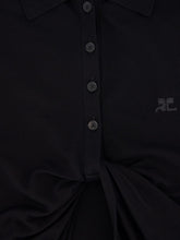 Courrèges Black Twist Piqué Cropped Polo