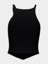 Courrèges Black Pointy Buckle Rib Knit Top