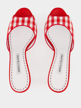 Manolo Blahnik Red Gingham Jadara 70 Heeled Mules