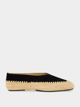 Gabriela Hearst Black Suede and Natural Raffia Strength Flat Shoe