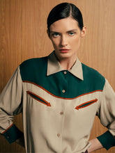Paula Narcisa Timberwolf Embroidered Cowboy Shirt with Suede Piping