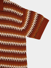 Frescobol Carioca Brown V-Neck Pinto Crochet Cotton Shirt