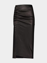 Rabanne Black Lambskin Gathered Midi Skirt