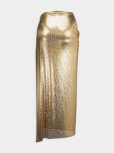 Rabanne Long Gold Gathered Mesh Skirt