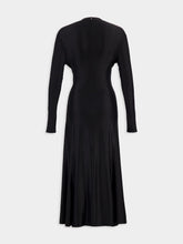 Rabanne Black Long Gathered Jersey Dress with Gold Ring
