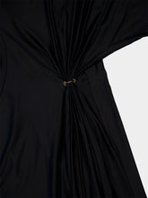 Rabanne Black Long Gathered Jersey Dress with Gold Ring