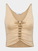 Rabanne Draped Raffia-Colored Top with Metallic Details